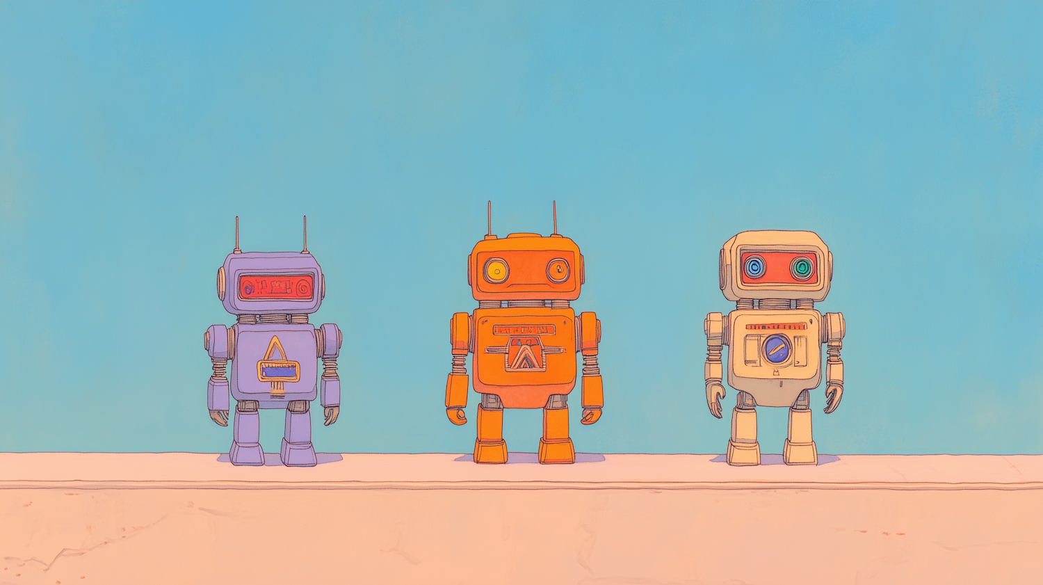 Cartoonish Robots on Pastel Background