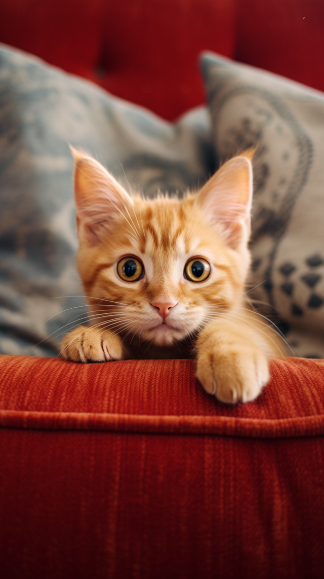 Curious Tabby Kitten on Red