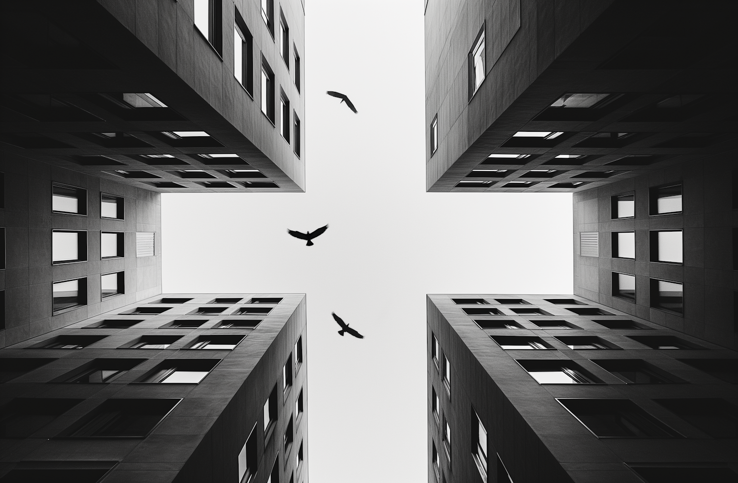 Skyward Symmetry: Urban Canyon and Birds