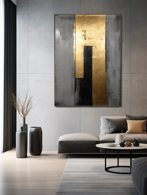 Elegant Modernity in Minimalist Interior with Abstract Art