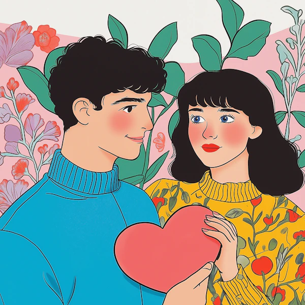 Romantic Couple with Floral Background