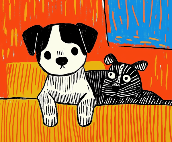 Stylized Dog and Cat Illustration