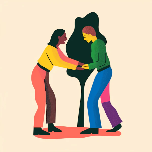 Abstract Figures Holding Hands