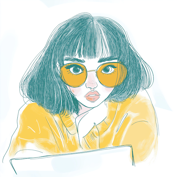 Illustration of Woman with Yellow Glasses