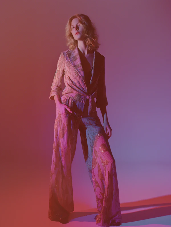 Fashionable Woman in Textured Ensemble