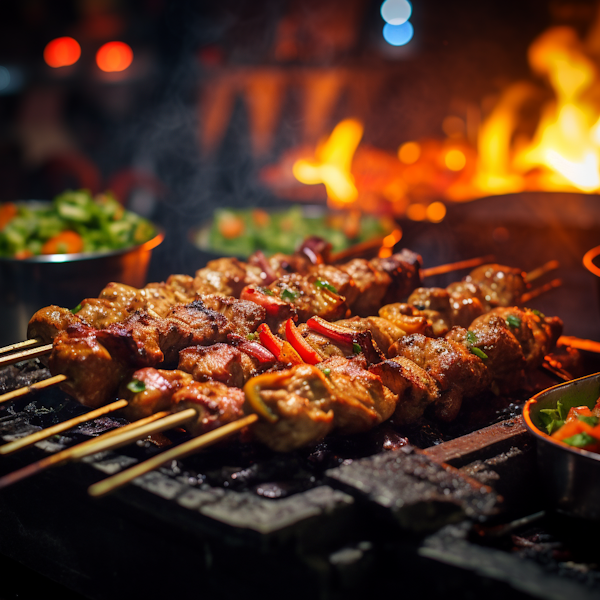 Grilled Skewers on a Sizzling Barbecue