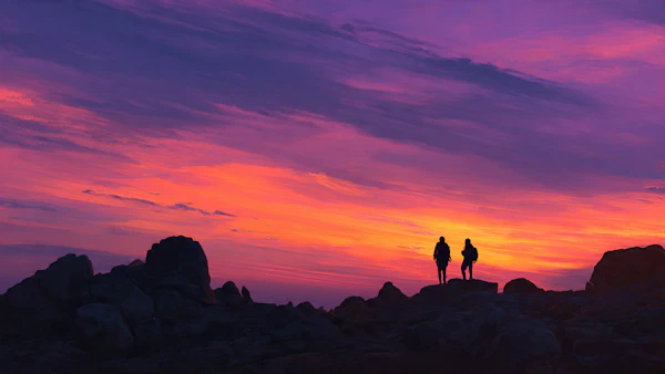 Sunset Hikers Silhouette