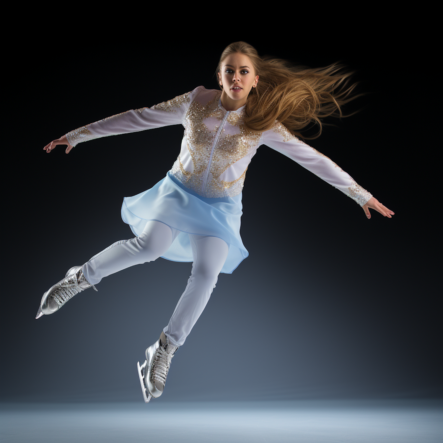 Athletic Elegance in Flight: Female Figure Skater Mid-Jump