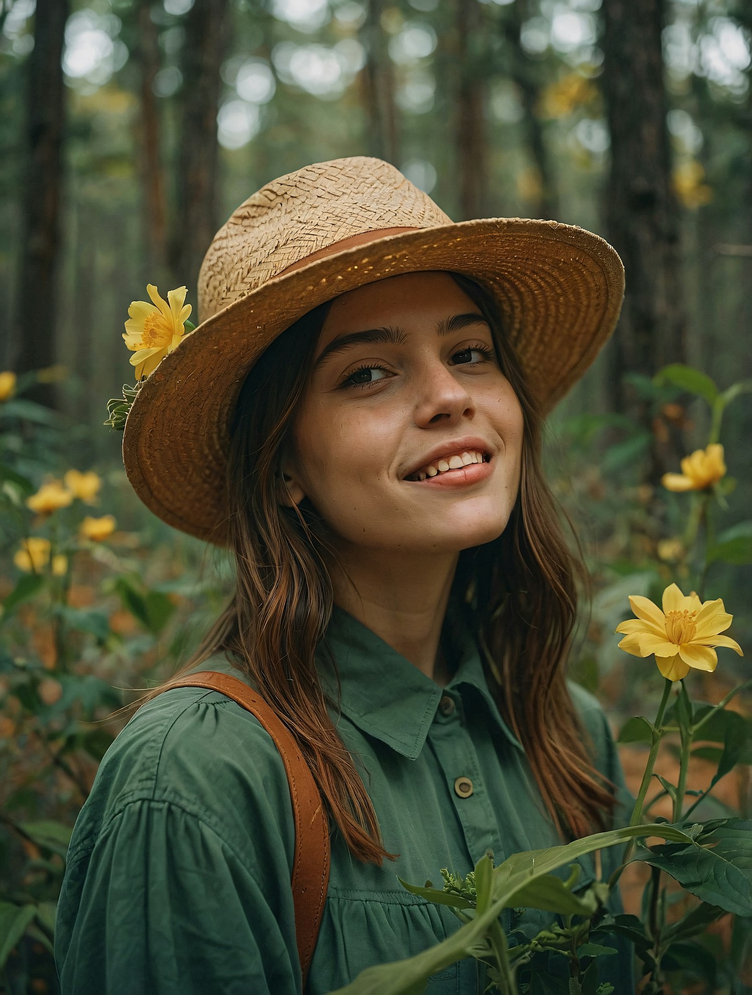 Woman in Nature with Yellow Flowers