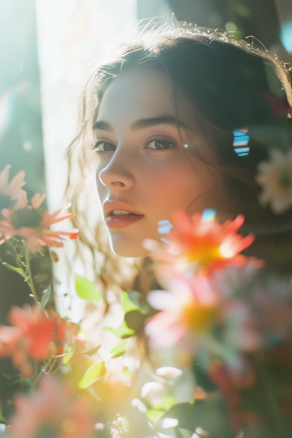 Serene Portrait with Flowers