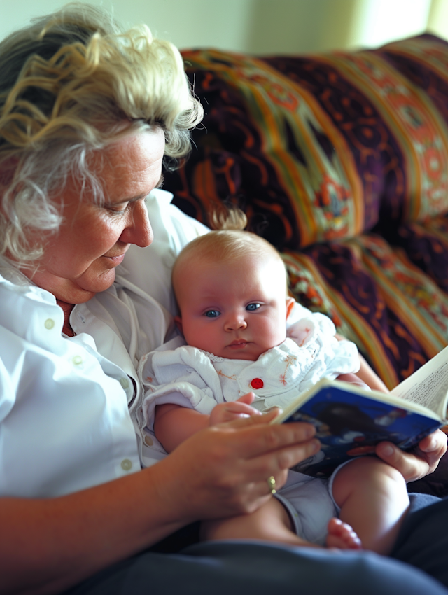 Elderly Woman Reading to Baby