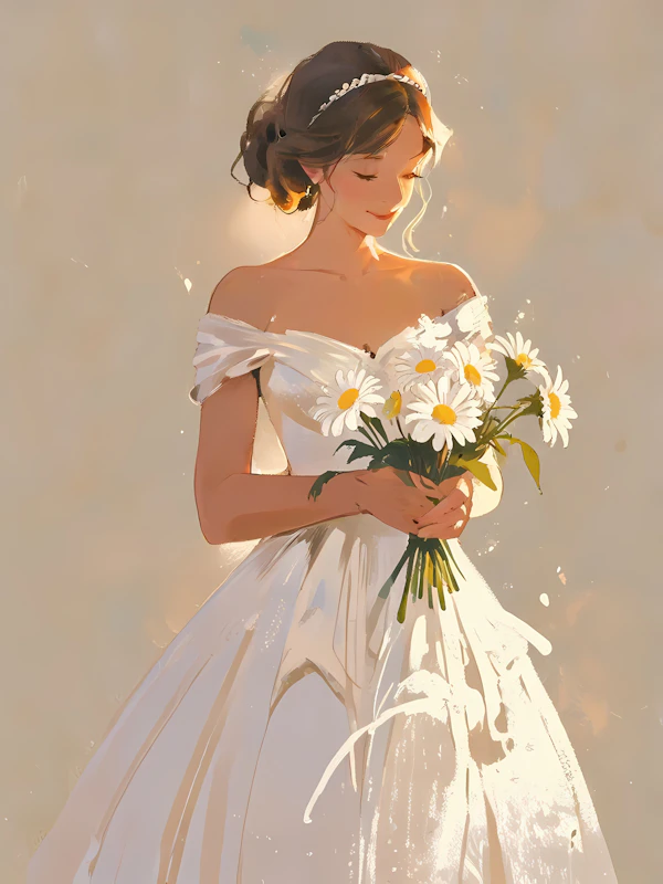 Bride with Daisy Bouquet
