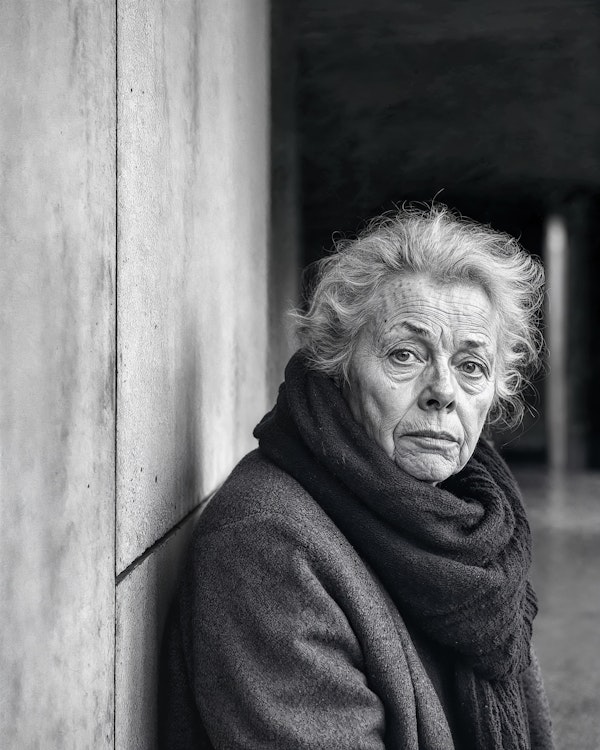 Elderly Woman in Black and White