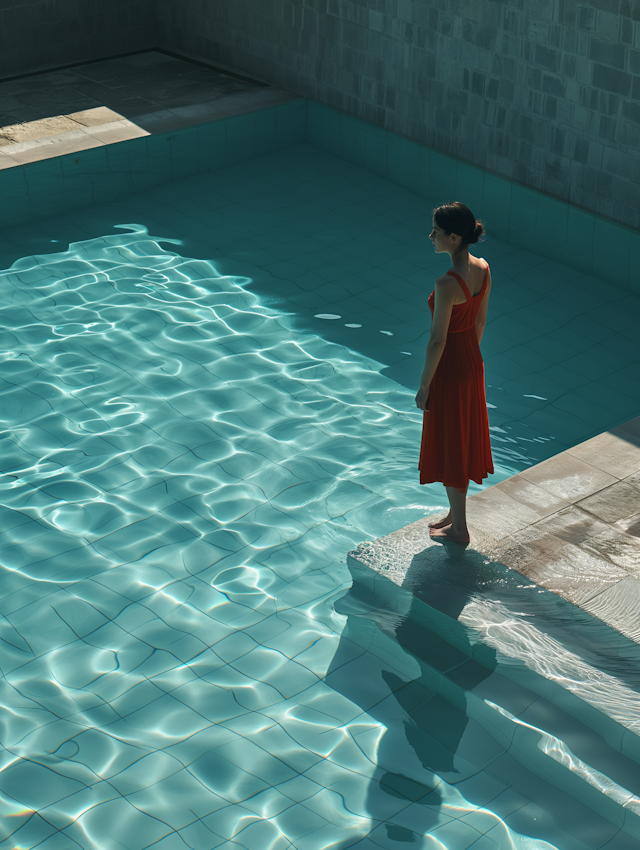 Solitude in Red by the Serene Pool