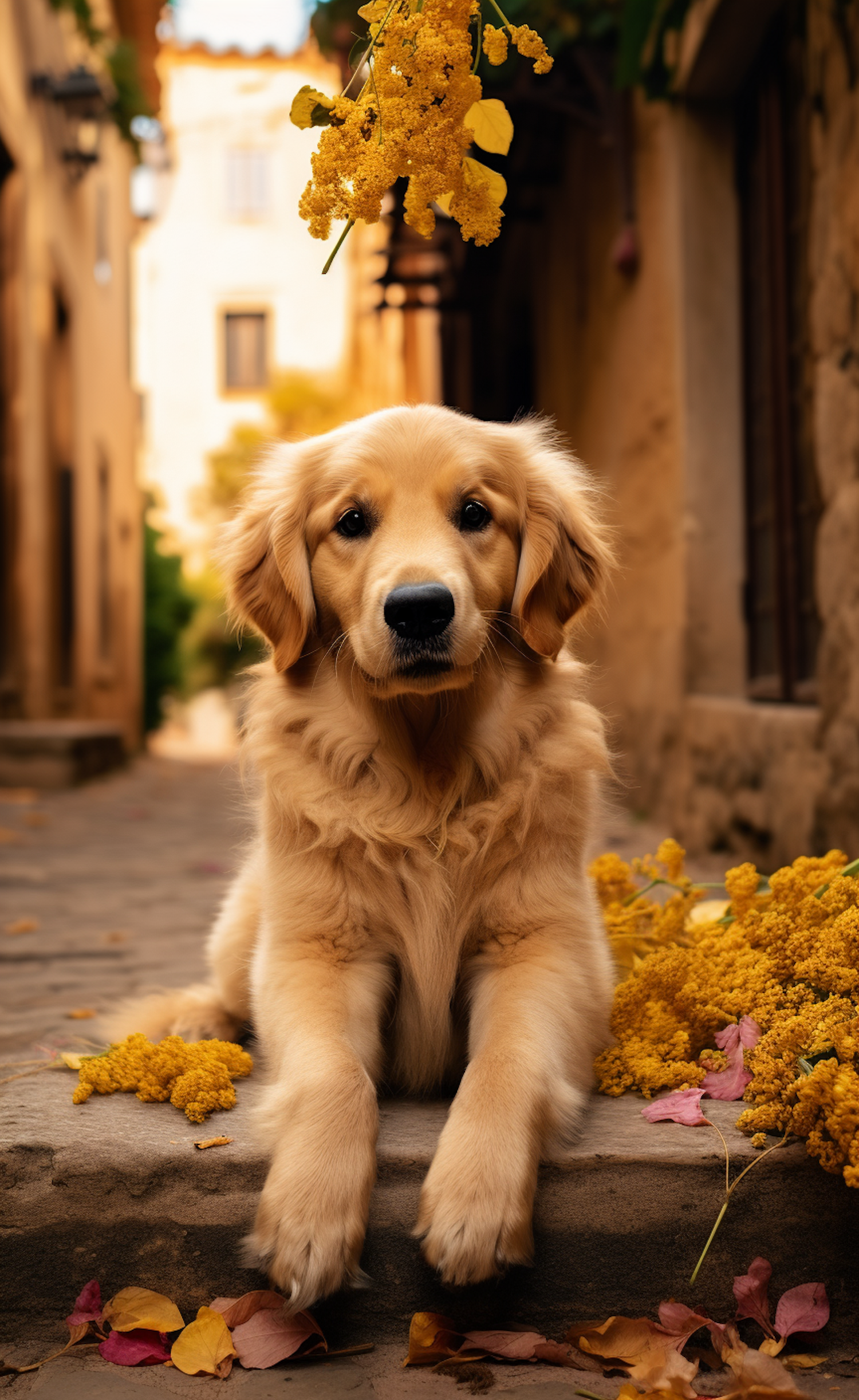 Autumn Serenity: Golden Retriever Amidst Fall Splendor