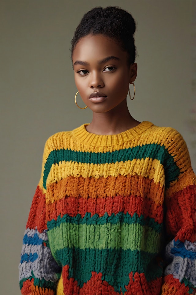 Young Woman in Vibrant Sweater