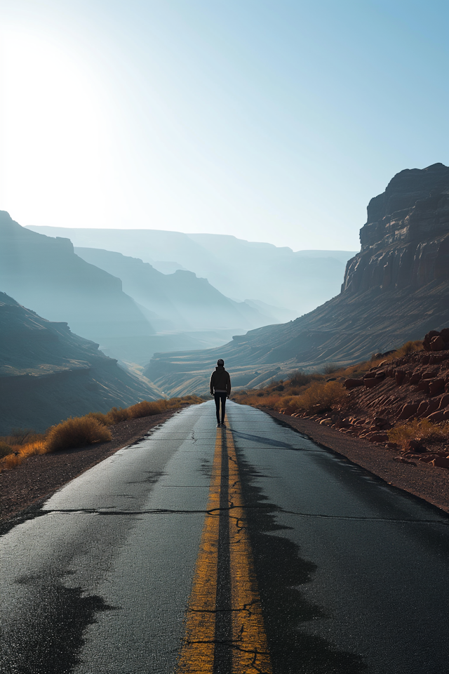 Lone Traveler on the Road to Solitude