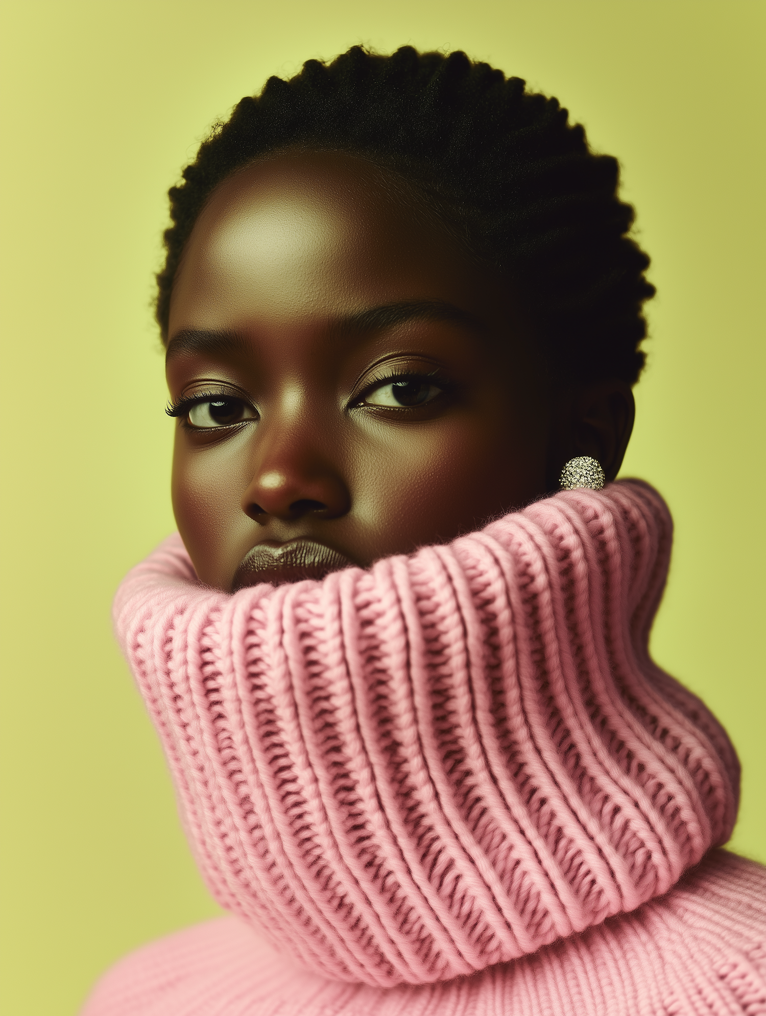 Close-up of Person in Pink Turtleneck