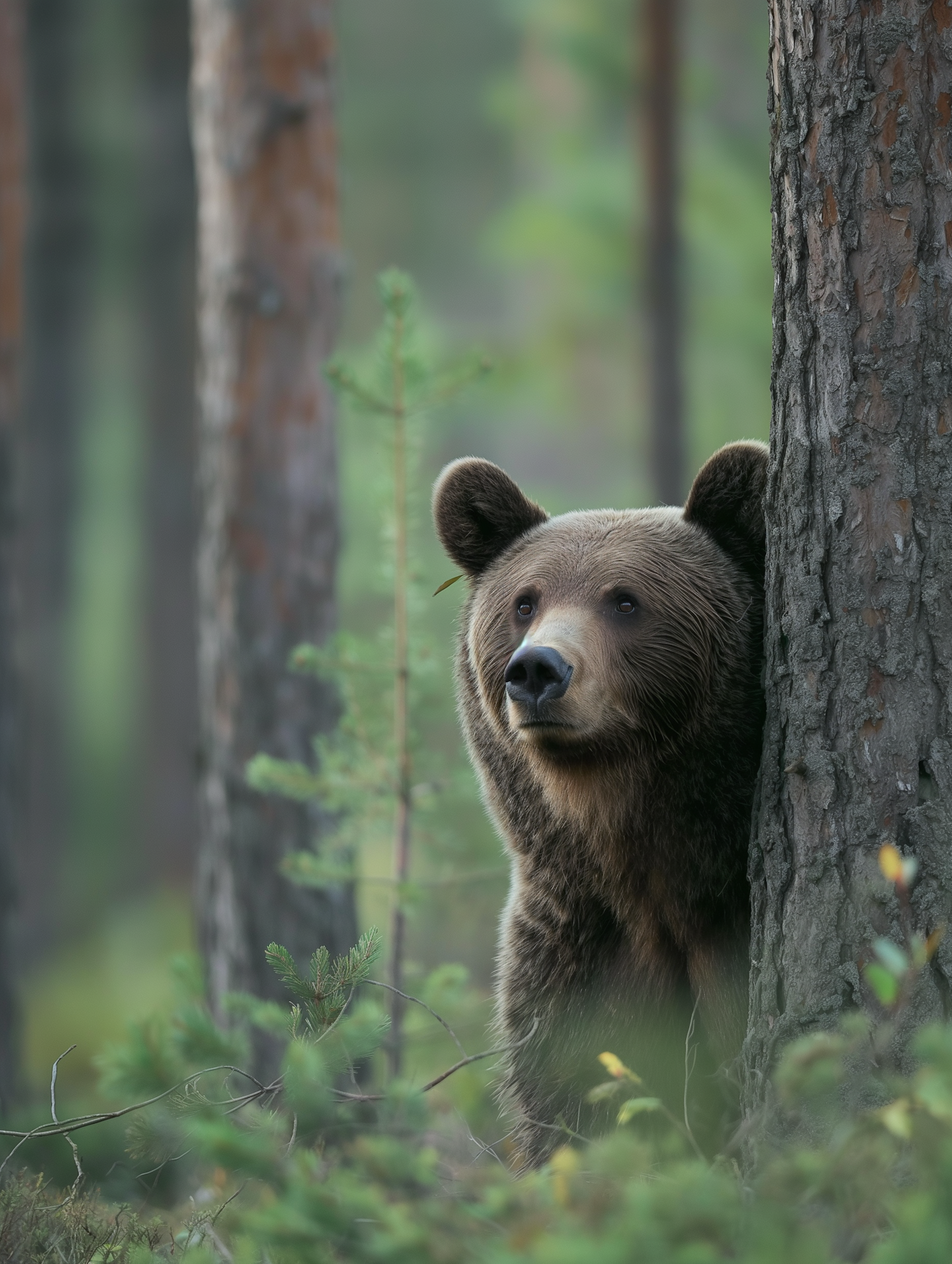 Inquisitive Brown Bear in the Forest