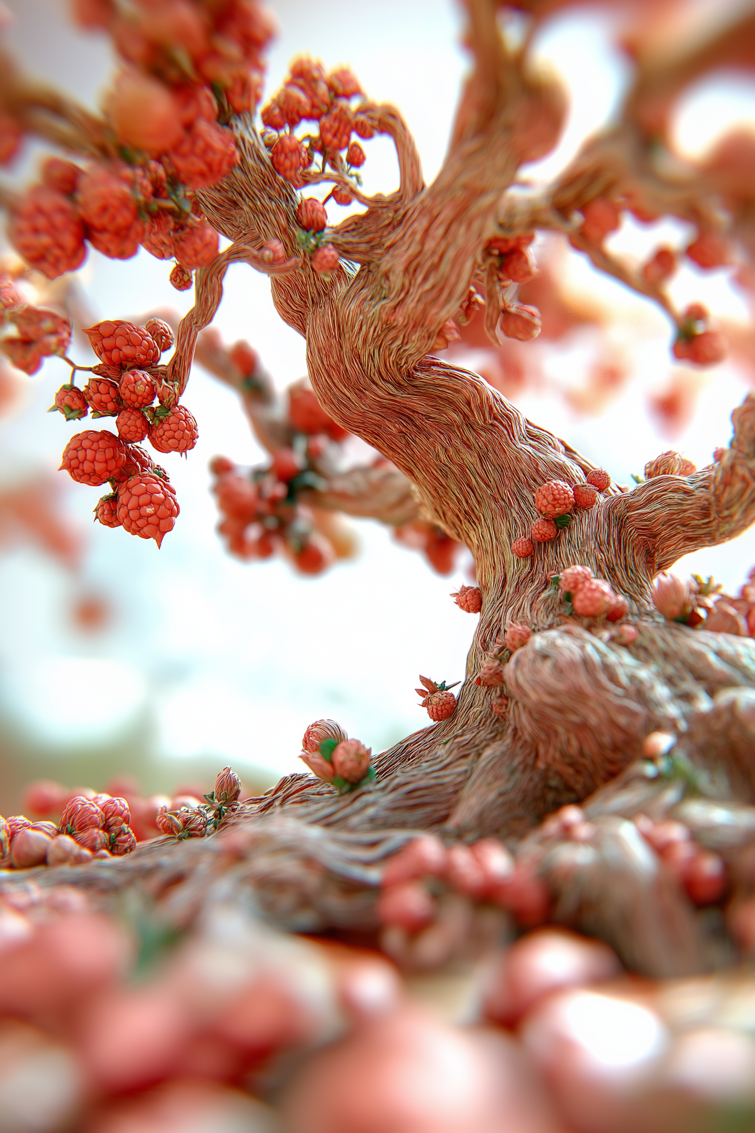 Twisted Tree with Red Fruits