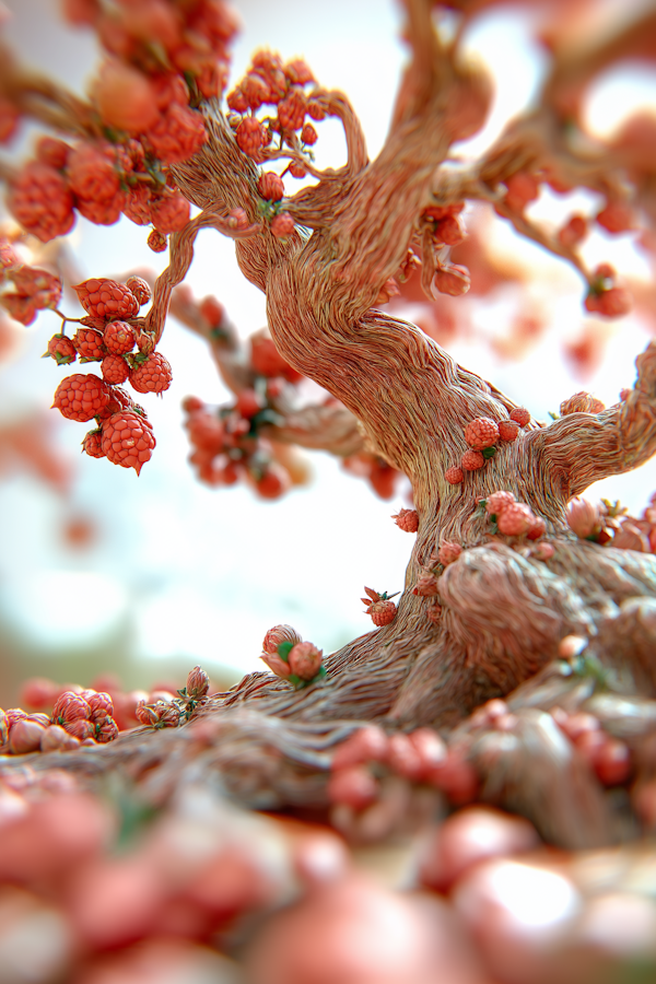 Twisted Tree with Red Fruits