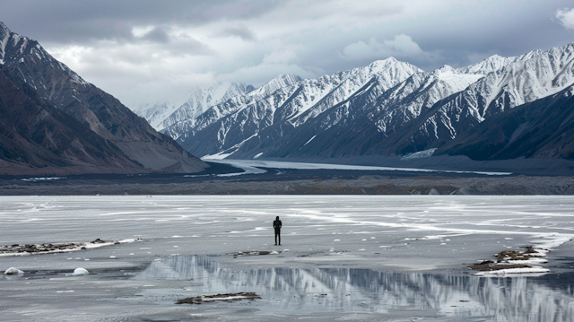 Solitary Figure in Frozen Landscape