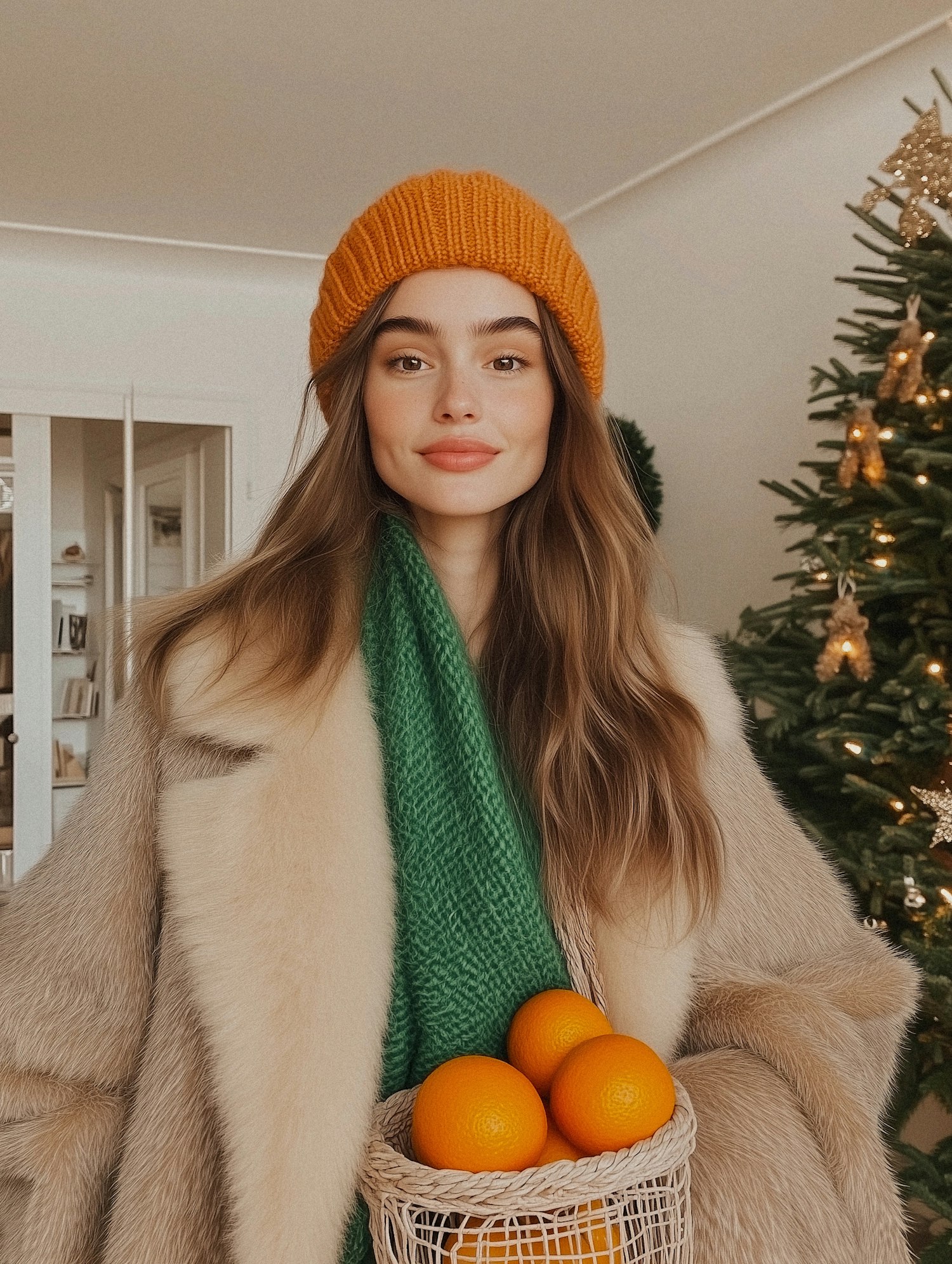 Woman with Oranges and Christmas Tree