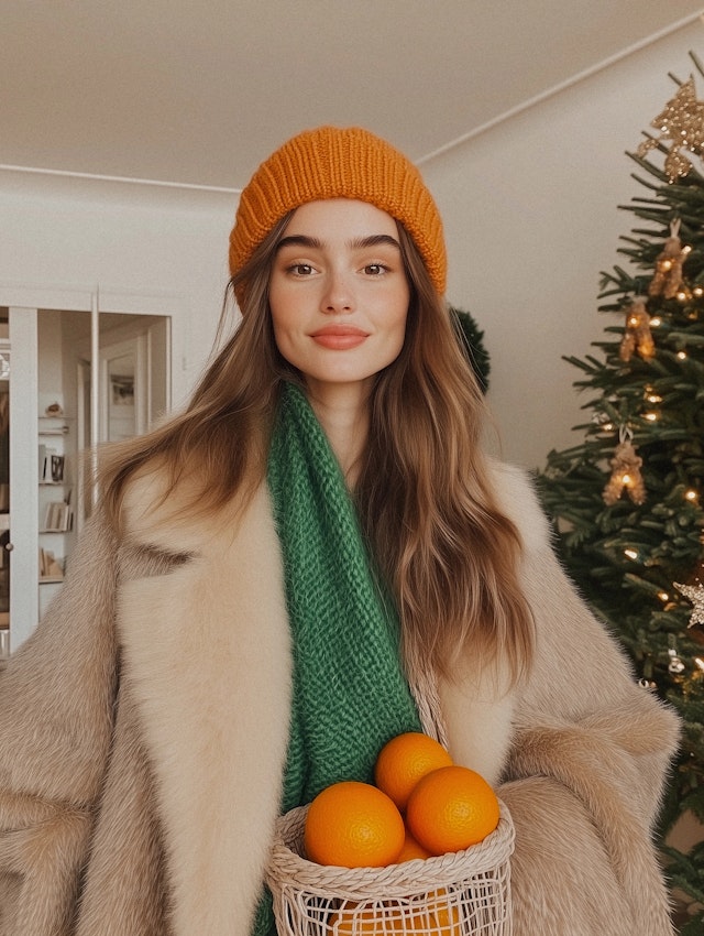 Woman with Oranges and Christmas Tree