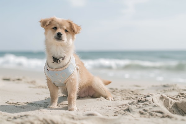 Fluffy Dog on a Sandy Beach