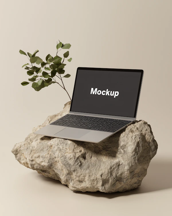 Laptop On Textured Rock