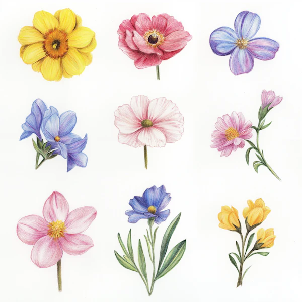 Hand-Drawn Flowers Grid