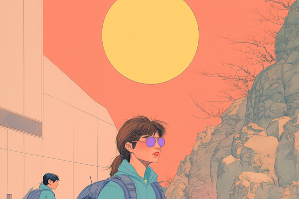 Stylized Hikers at Sunset