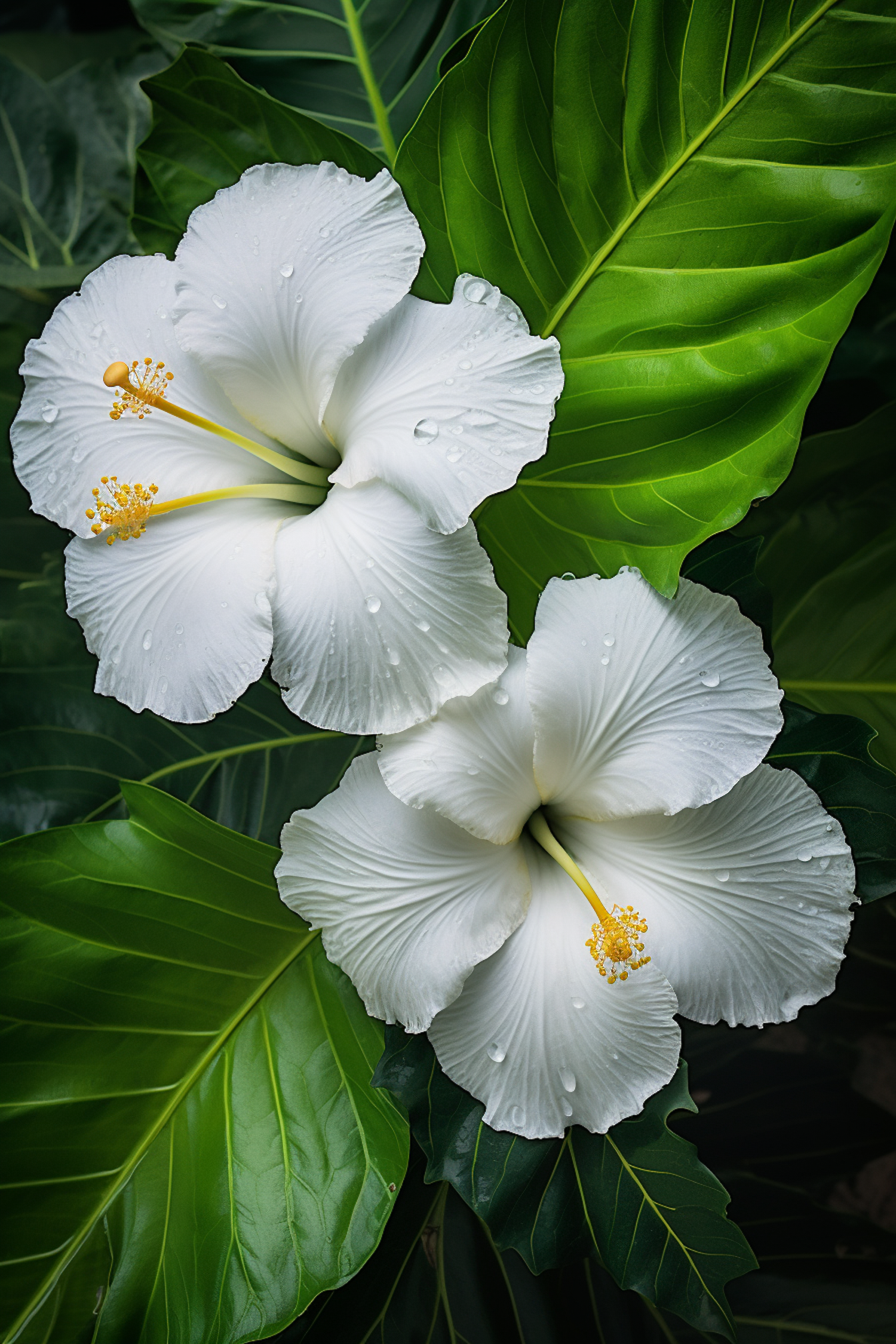 Luminous Dew-Kissed White Hibiscus