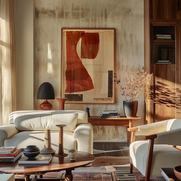 Serene Living Room Interior with Artistic Flair