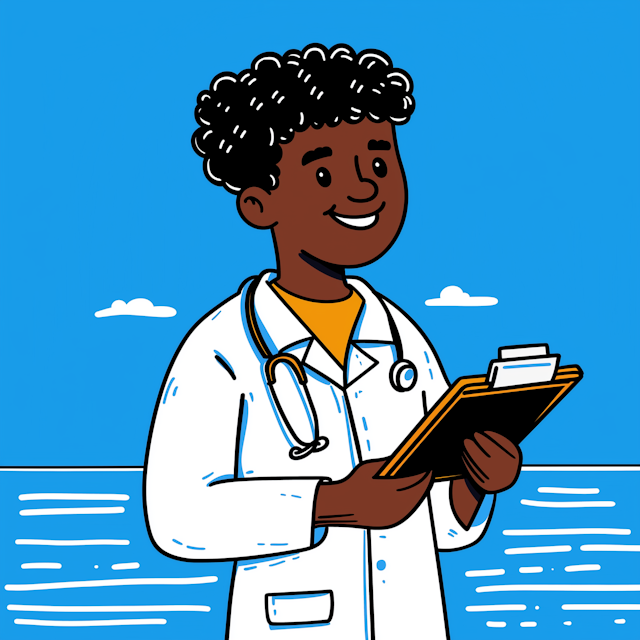 Cheerful Cartoon Doctor with Clipboard