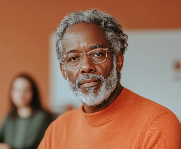 Distinguished Man in Orange Sweater