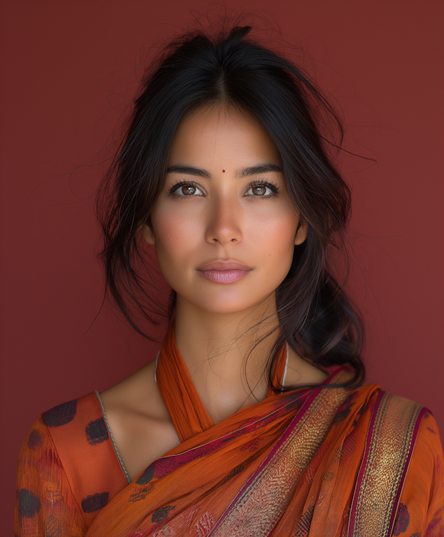 Serene Woman in Traditional Sari