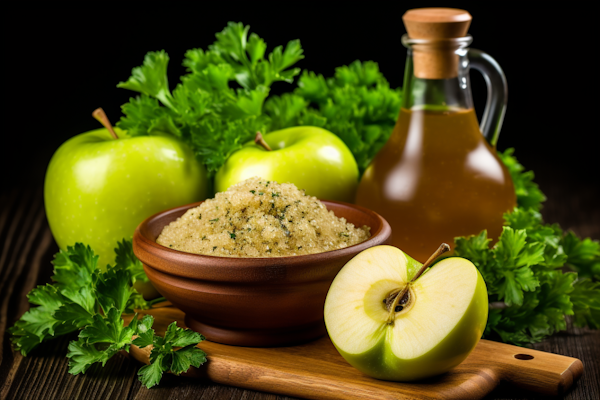 Healthy Cuisine Preparation With Fresh Apples, Brown Sugar, Parsley, and Vinegar