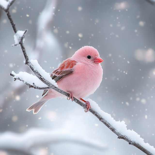 Pink Bird in Winter