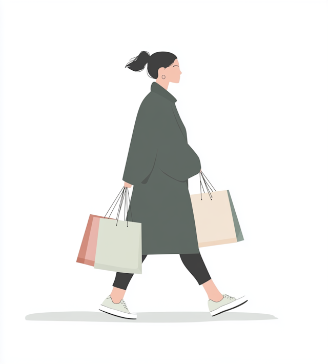 Confident Woman with Shopping Bags Illustration