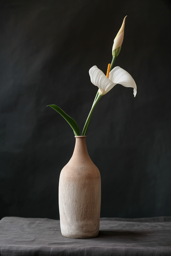 Calla Lilies in Clay Vase Still Life