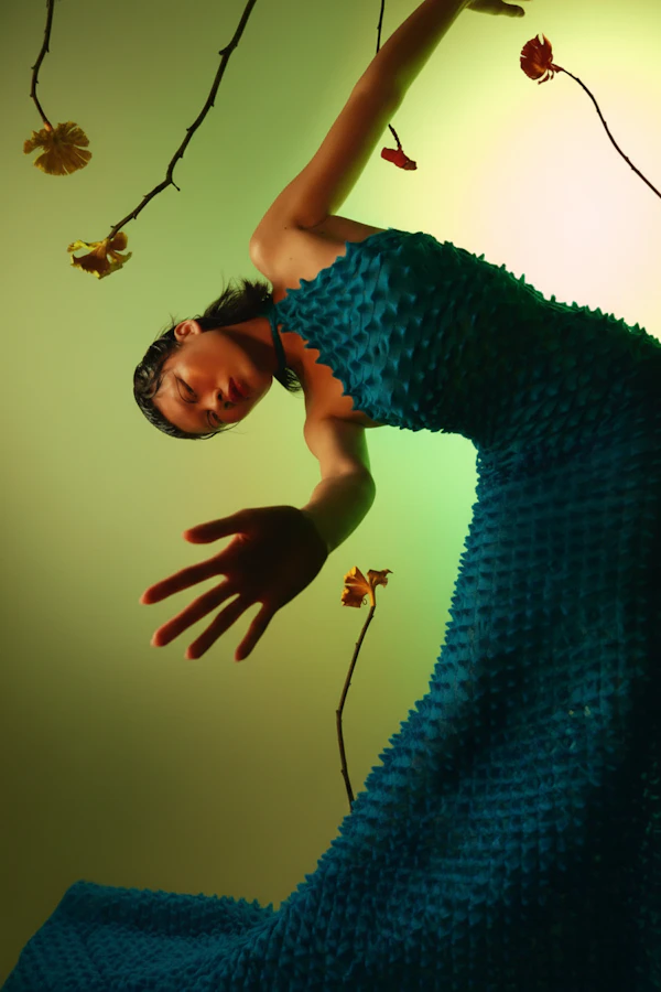 Dynamic Blue Dress Pose