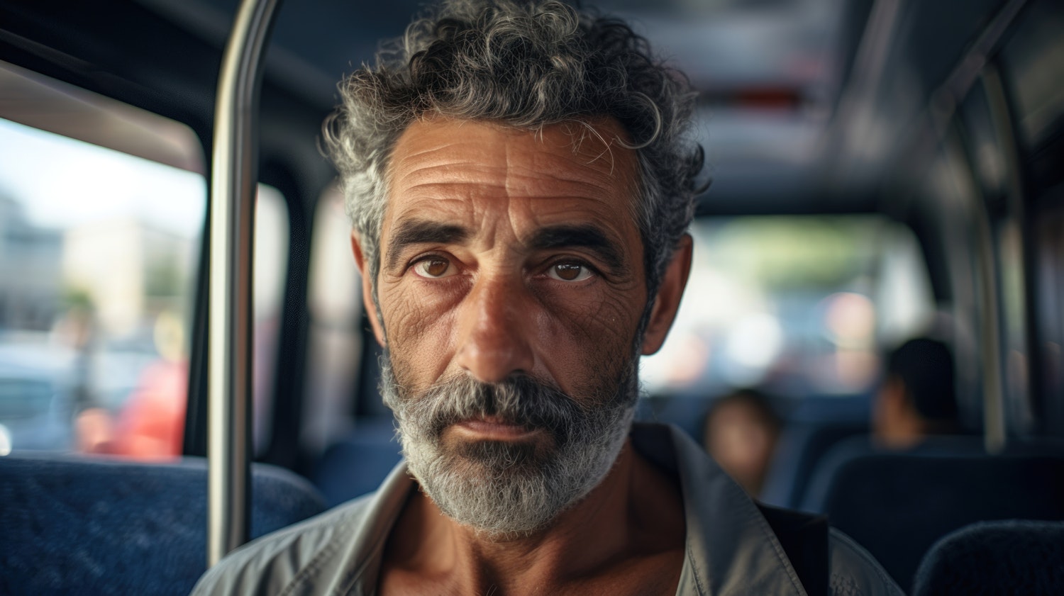 Thoughtful Older Man on Bus