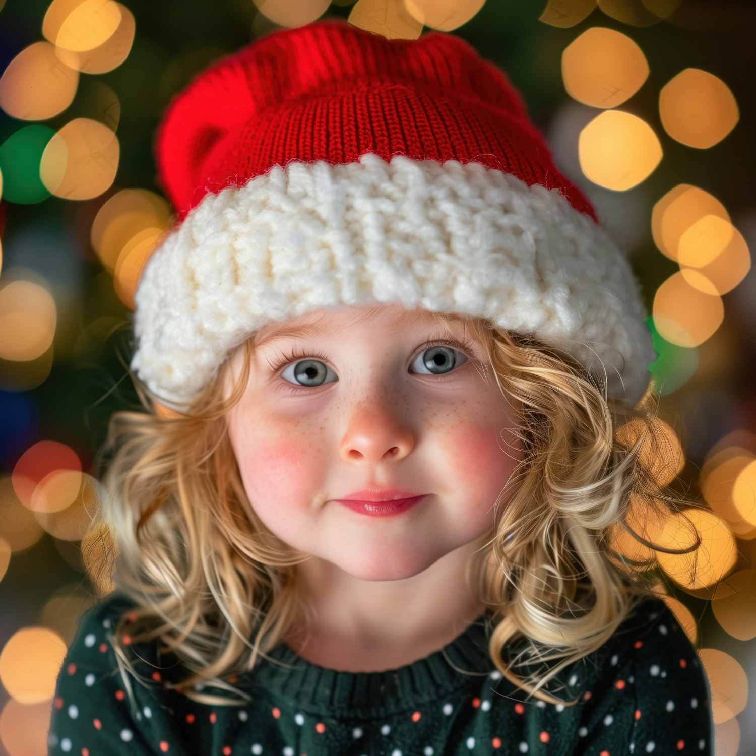 Child in Santa Hat with Festive Lights