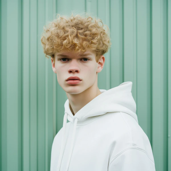 Portrait of a Young Person in White Hoodie