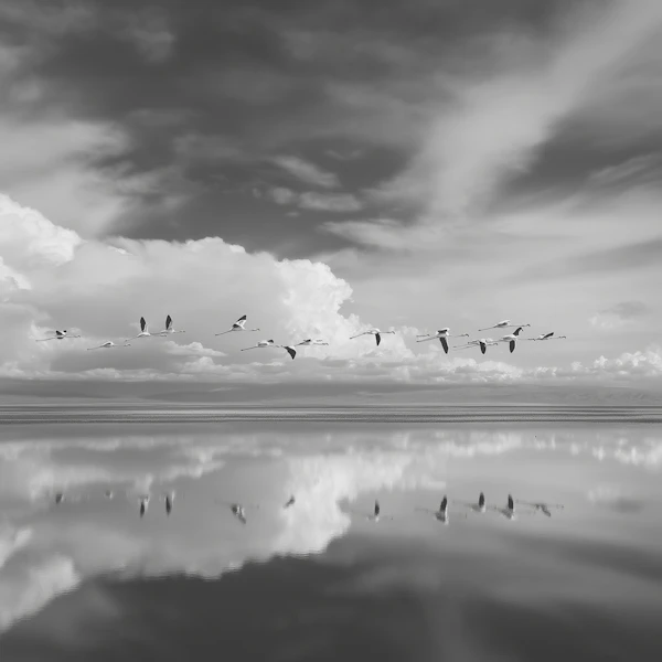 Flamingos in Flight