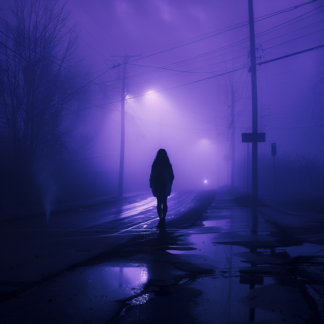 Solitary Figure in Misty Urban Street