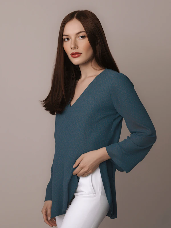 Woman in Teal Blouse
