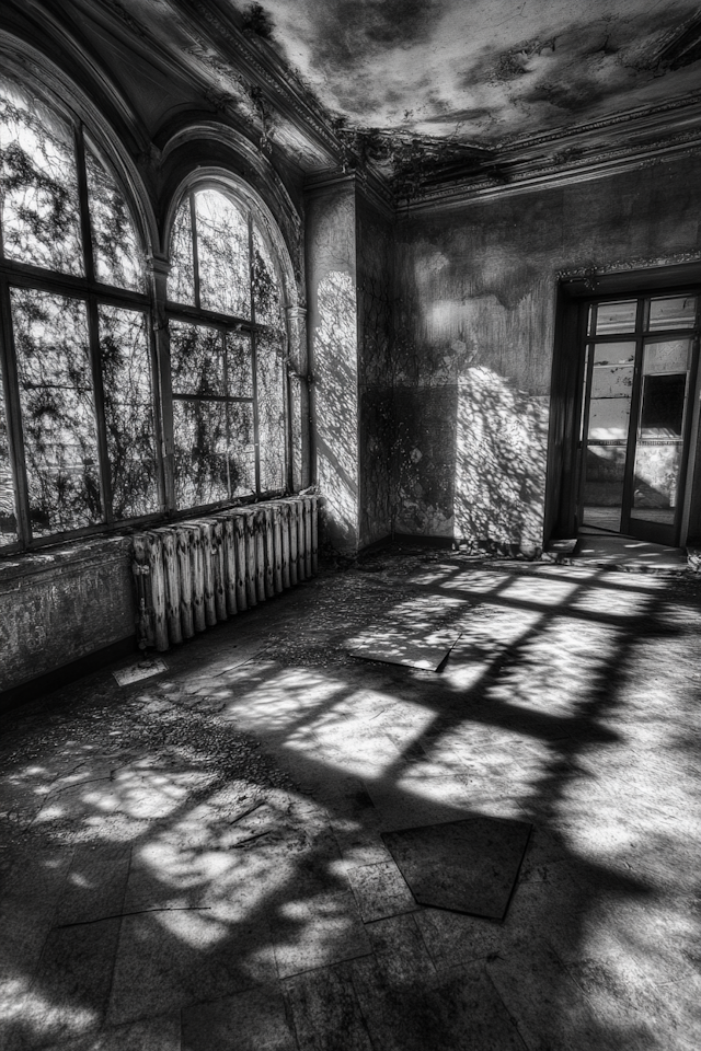 Abandoned Room with Arched Windows