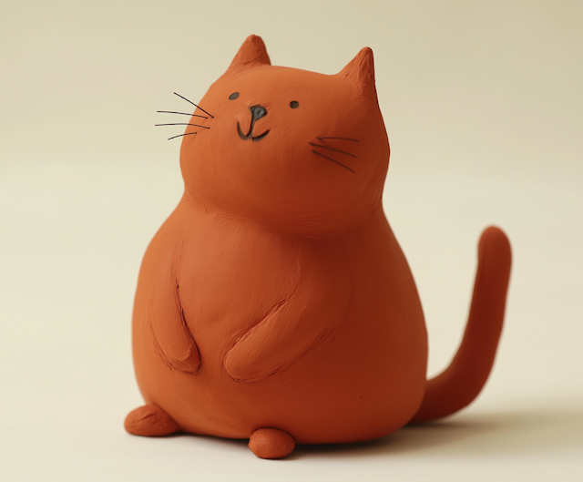 Charming Orange Clay Cat Figurine